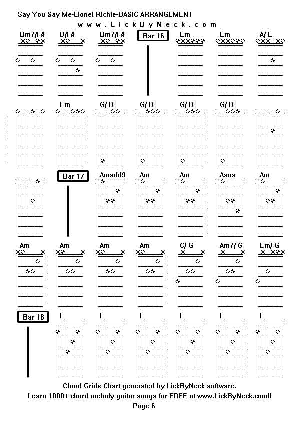 Chord Grids Chart of chord melody fingerstyle guitar song-Say You Say Me-Lionel Richie-BASIC ARRANGEMENT,generated by LickByNeck software.